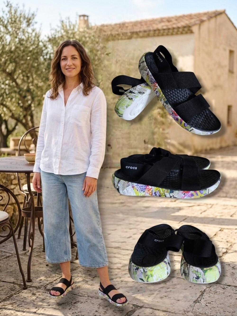 CROCS Women's Multicolor/Black LiteRide Stretch Sandals